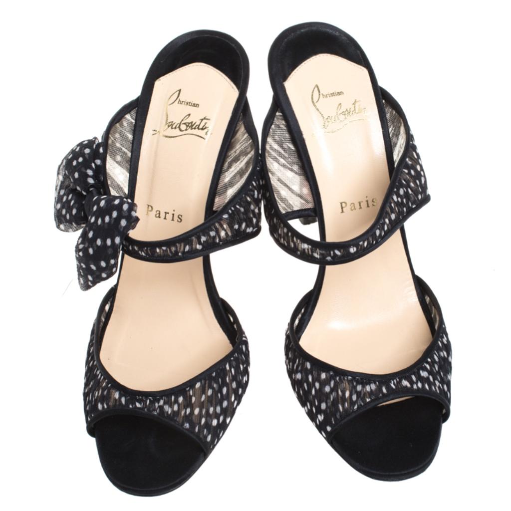 Black/White Polka Dot Fabric And Satin Trim Miss Chief Sandals Size 39 In Good Condition In Dubai, Al Qouz 2