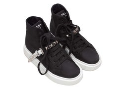 Black & White Prada Nylon High-Top Studded Strap Sneakers