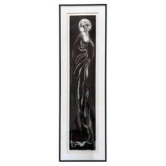 Schwarz-Weiß-Druck einer weiblichen Figur von E. Strectfeld, Bleistift signiert, 10/50