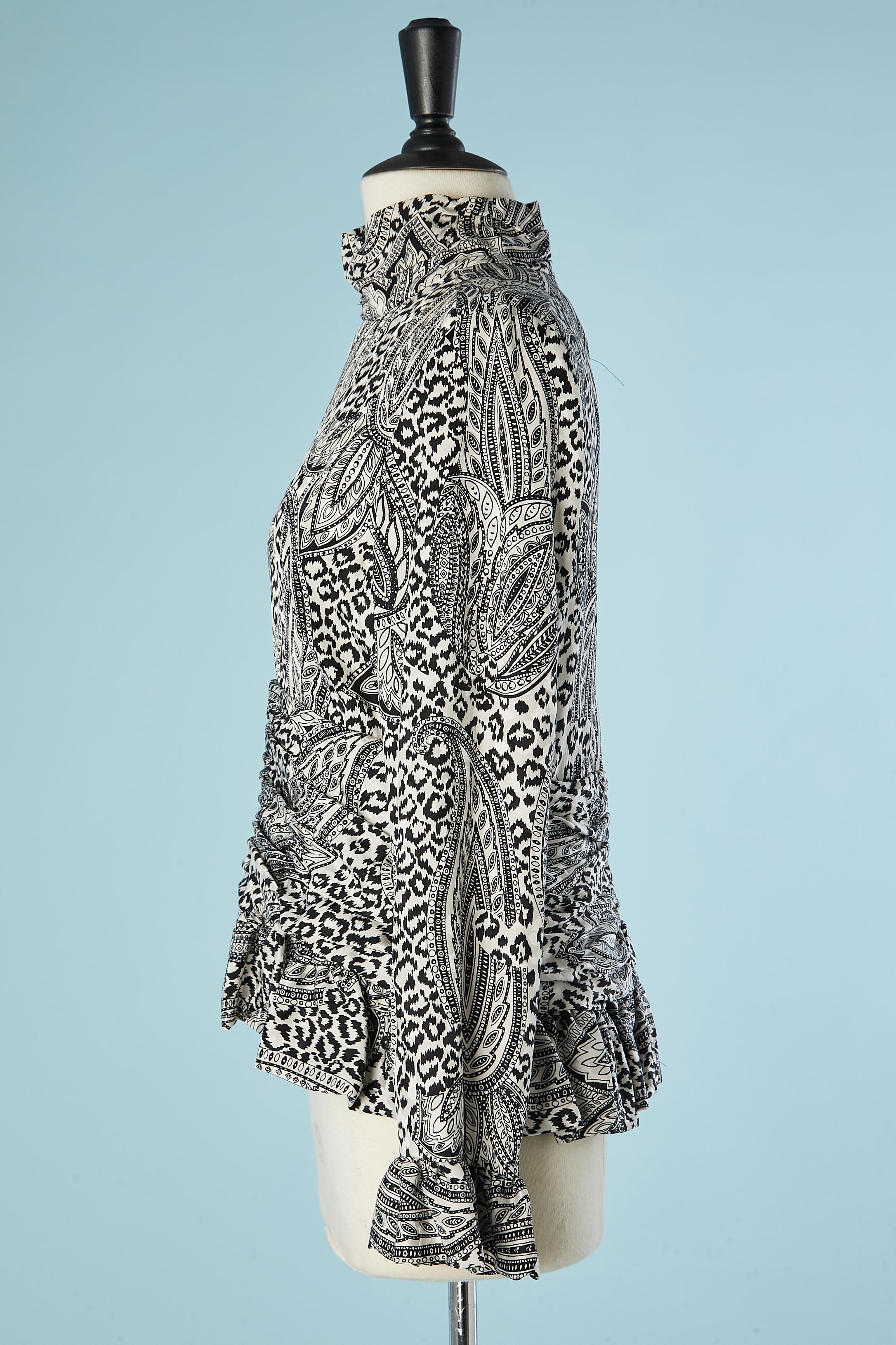 Blouse imprimée noire et blanche en jacquard de soie Ted Lapidus Boutique Haute Couture Excellent état - En vente à Saint-Ouen-Sur-Seine, FR