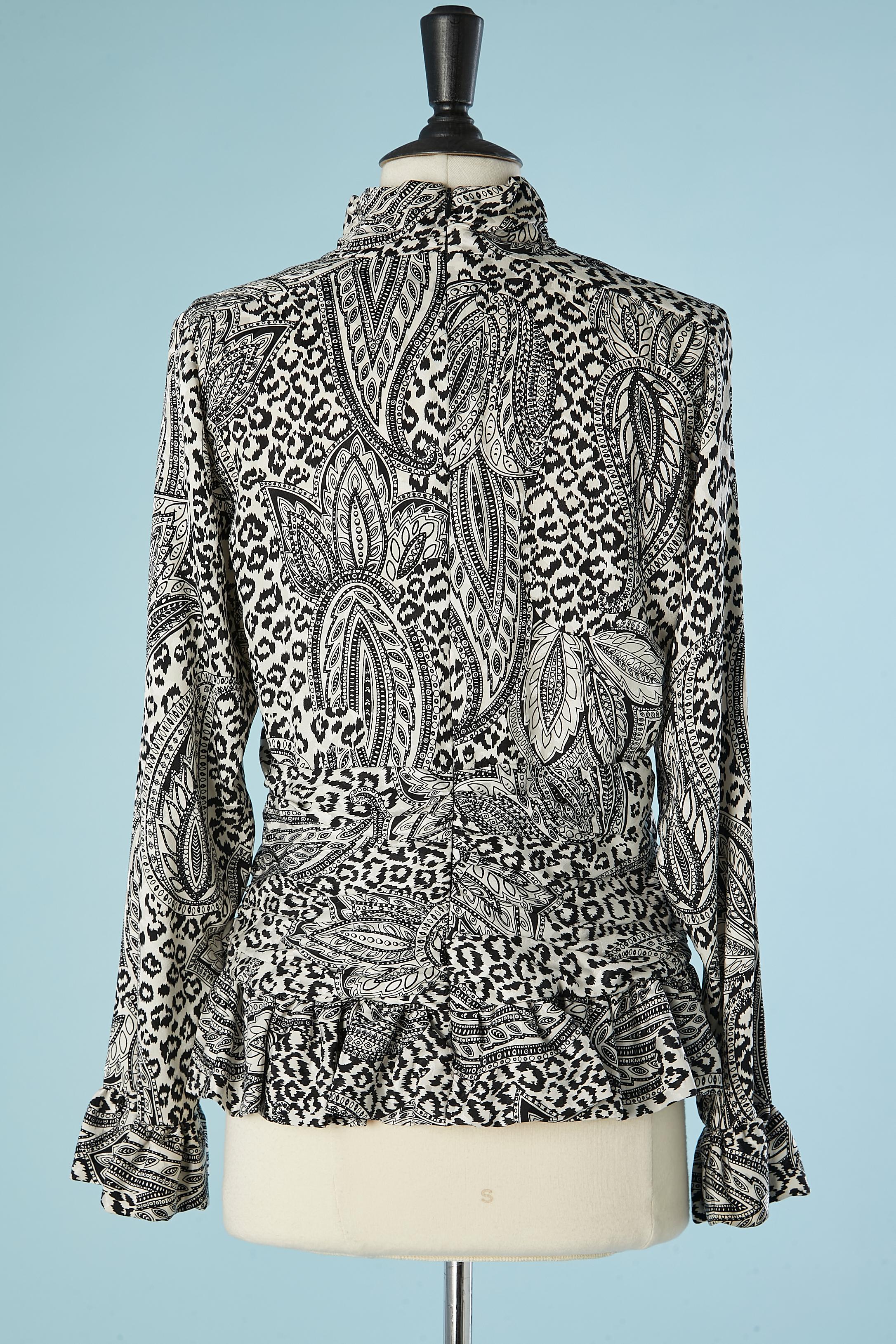 Women's Black & white printed blouse in silk jacquard Ted Lapidus Boutique Haute Couture For Sale
