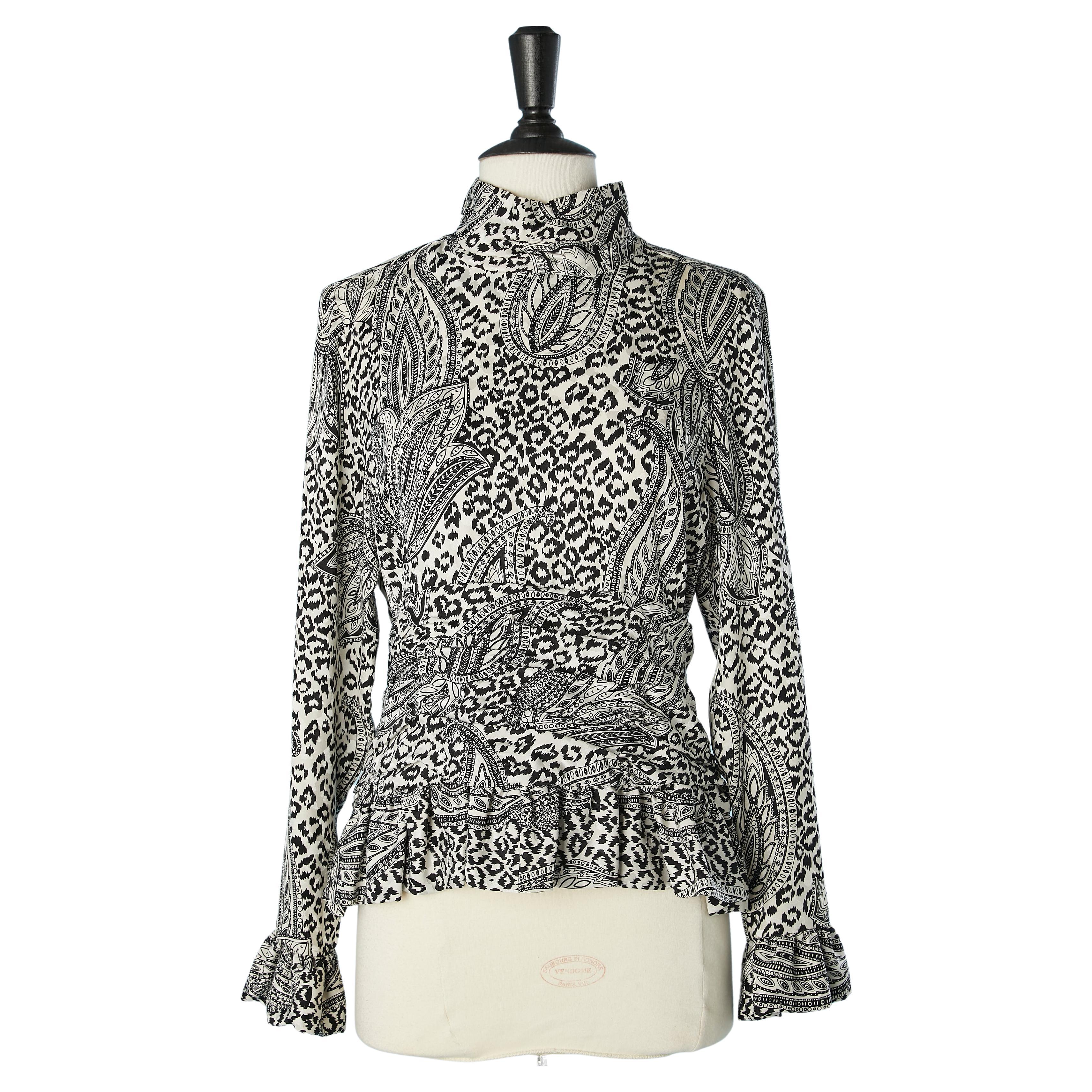 Black & white printed blouse in silk jacquard Ted Lapidus Boutique Haute Couture For Sale
