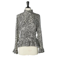 Blouse imprimée noire et blanche en jacquard de soie Ted Lapidus Boutique Haute Couture