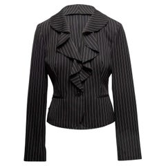 Schwarz & Weiß Ralph Lauren Wolle Nadelstreifen Ruffle Blazer Größe US 8
