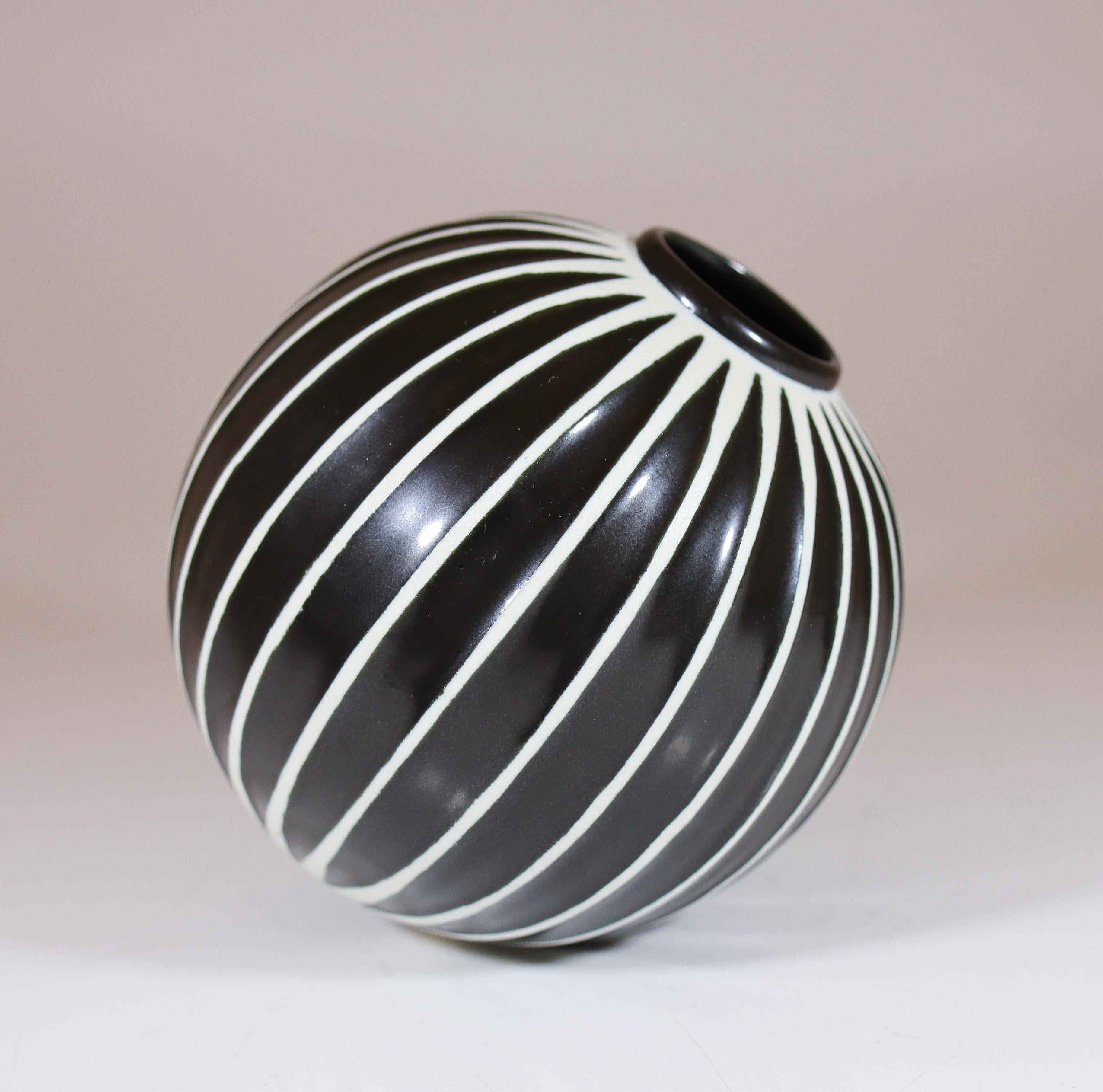 Black & White Round Spheral Vase Domino, Stig Lindberg, Gustavsberg, 1950s For Sale 1