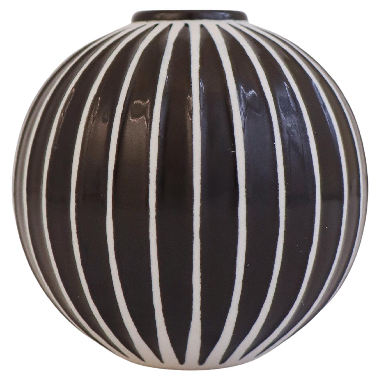 Black & White Round Spheral Vase Domino, Stig Lindberg, Gustavsberg, 1950s