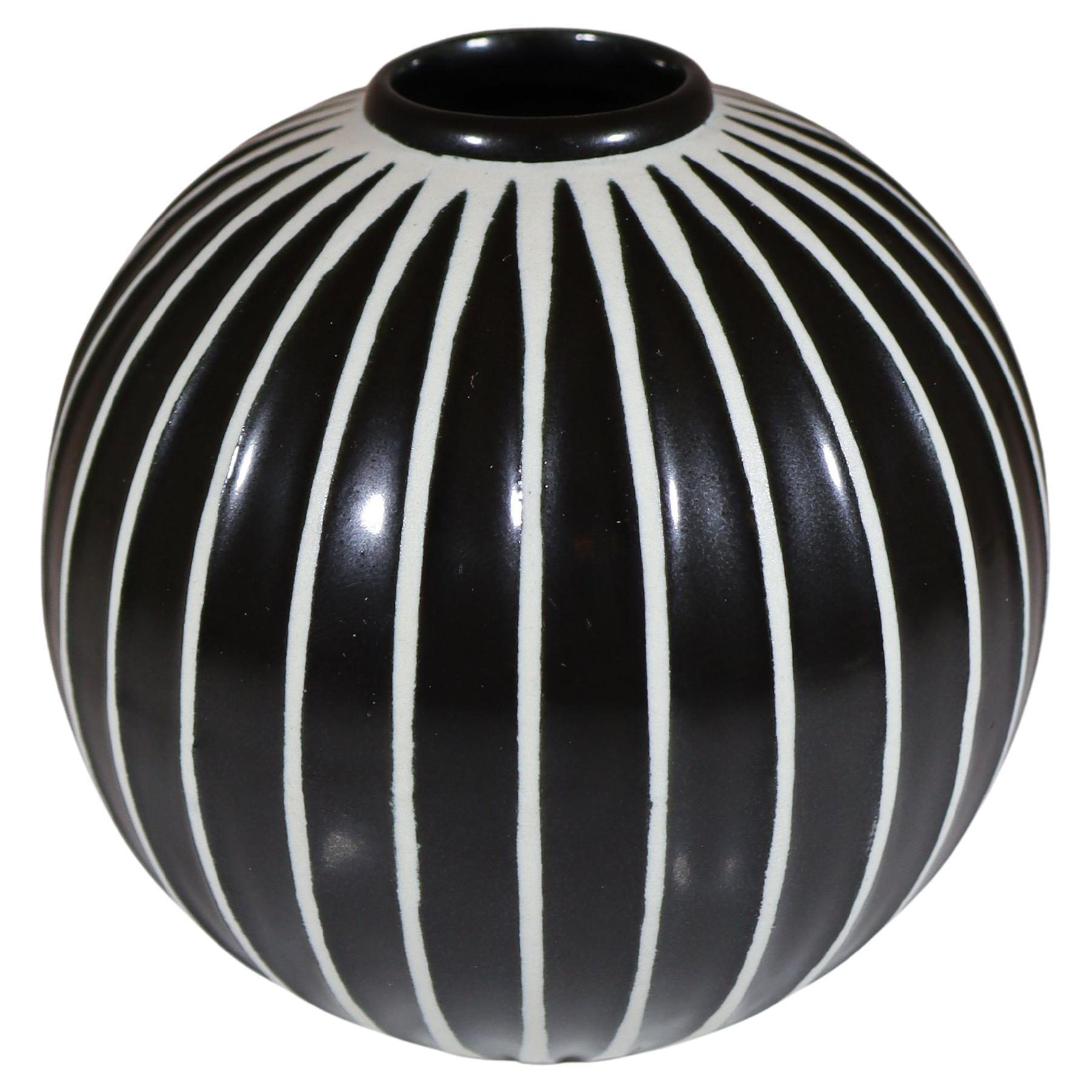 Black & White Round Spheral Vase Domino, Stig Lindberg, Gustavsberg, 1950s For Sale