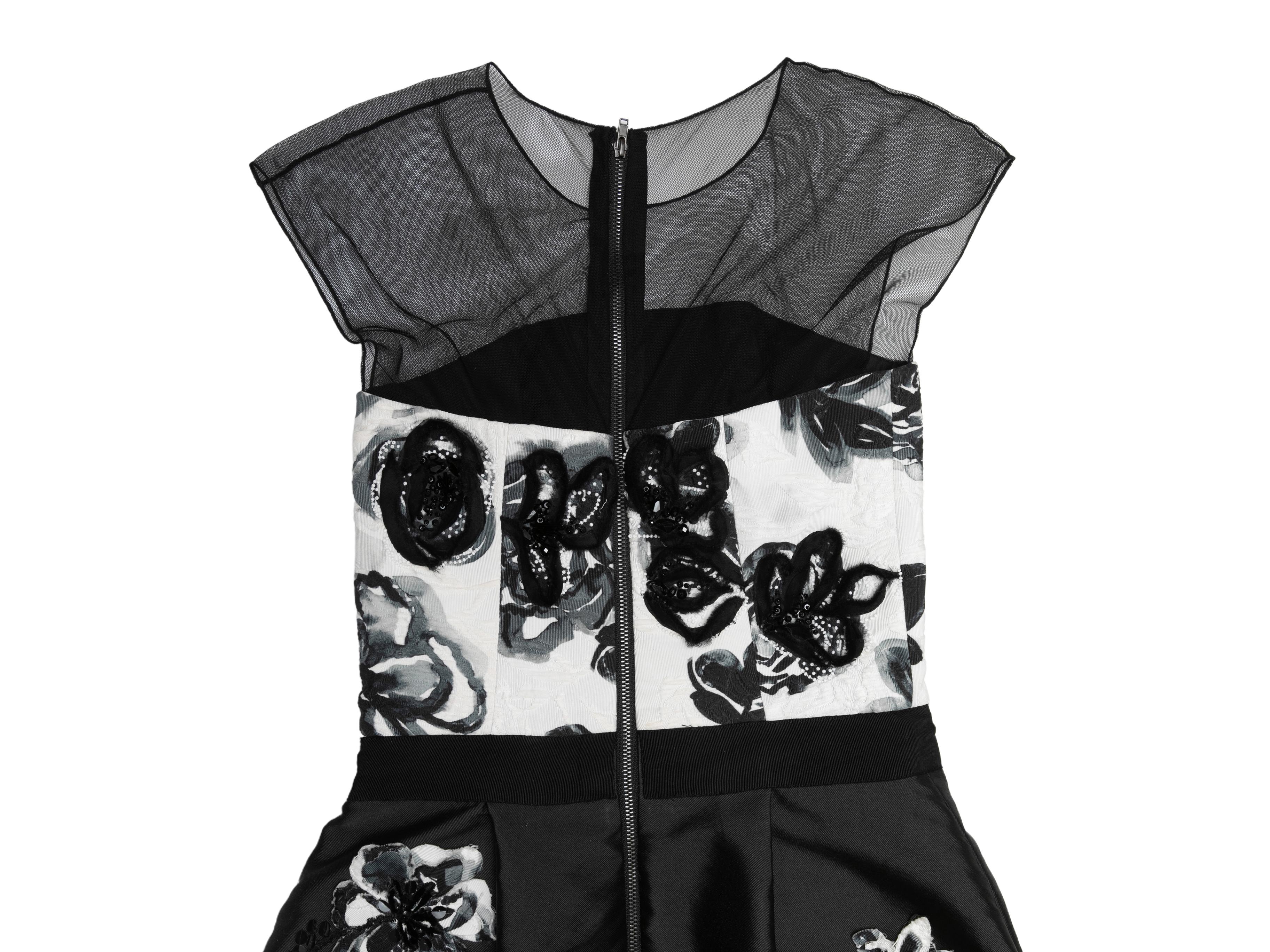Black & White Sachin & Babi Noir Floral Applique Evening Dress Size US XS 1