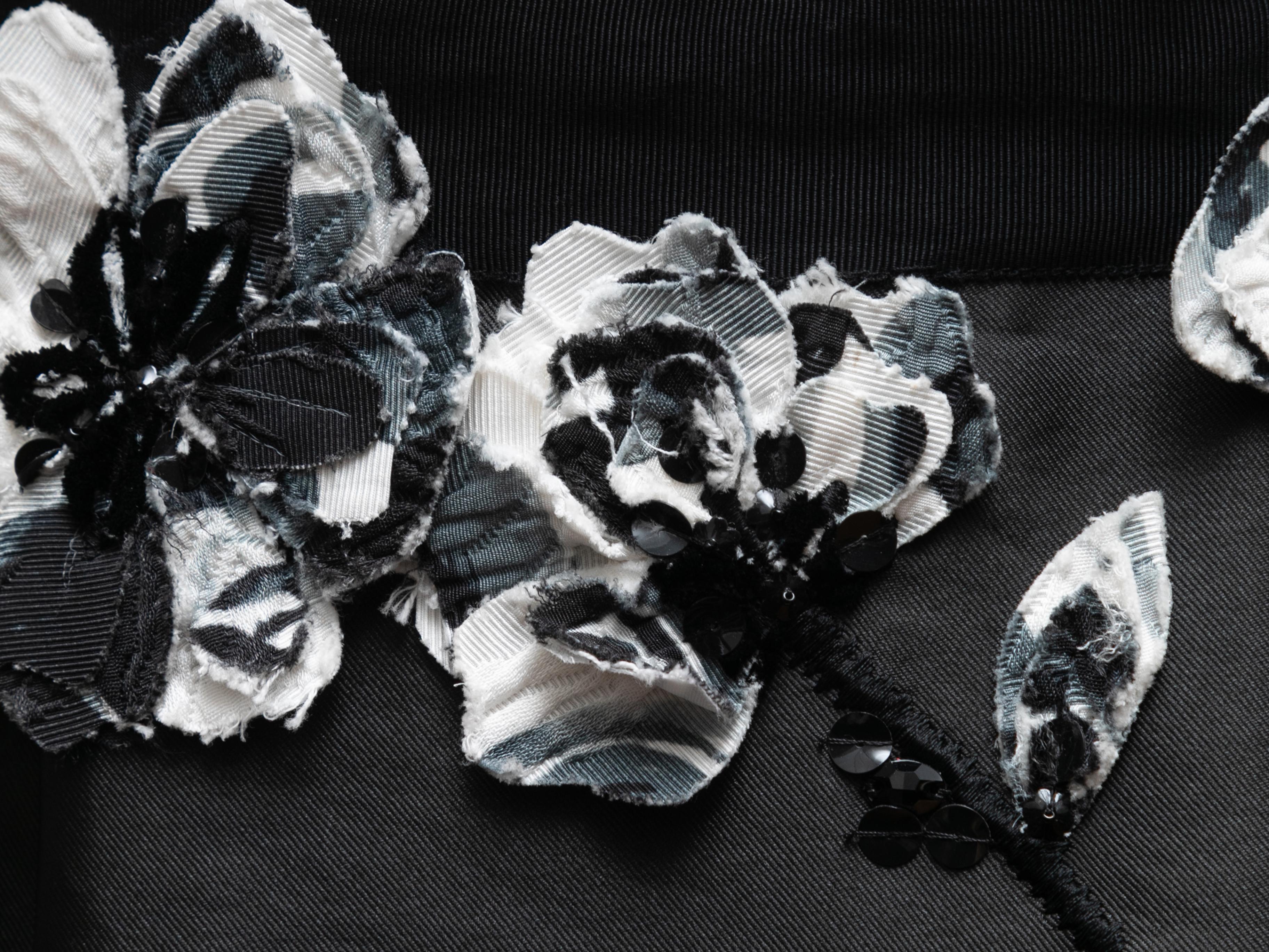 Black & White Sachin & Babi Noir Floral Applique Evening Dress Size US XS 2