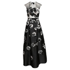 Black & White Sachin & Babi Noir Floral Applique Evening Dress Size US XS