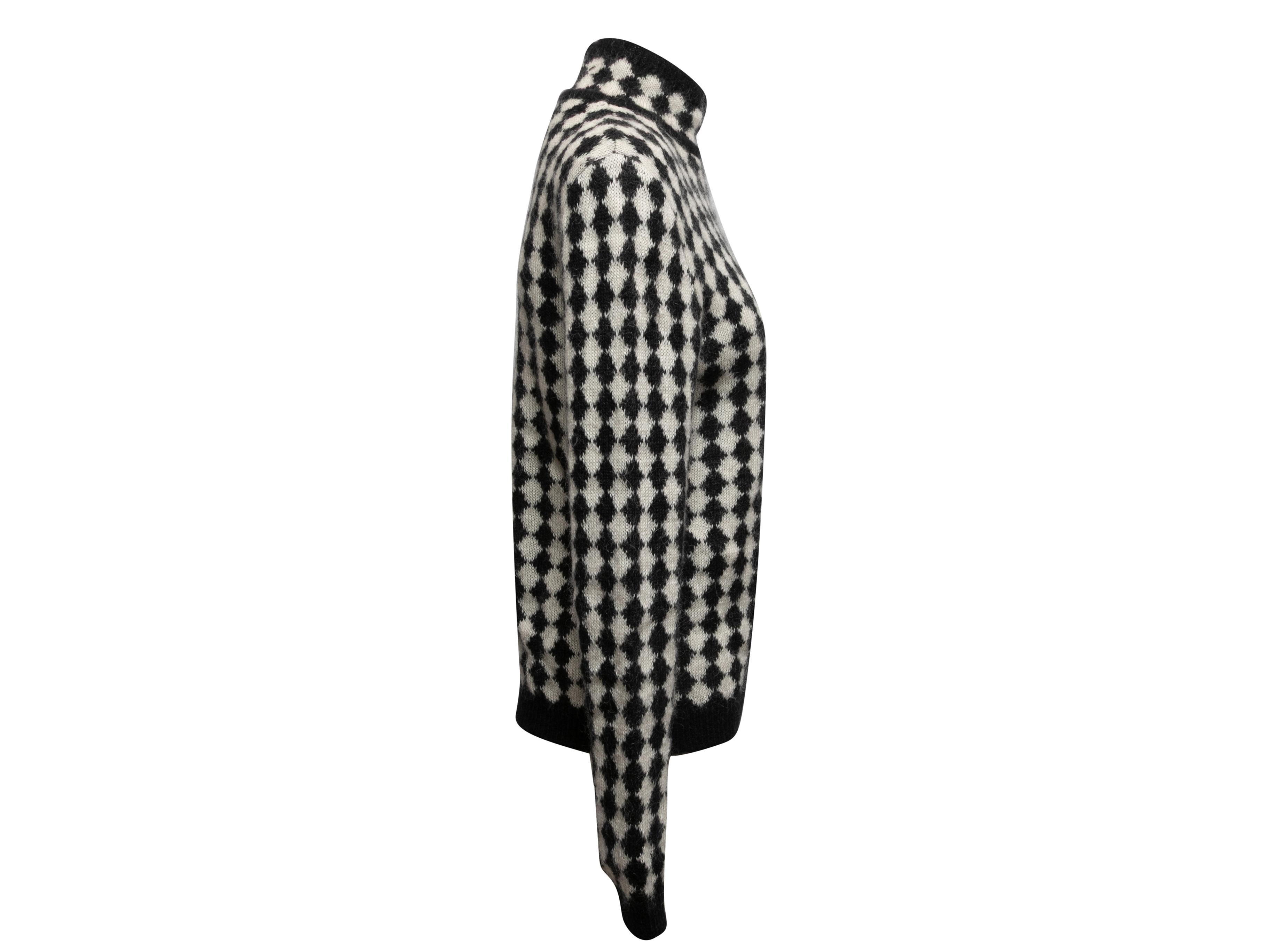 Noir Saint Laurent - Pull col bénitier à carreaux noirs et blancs, automne/hiver 2021, taille US en vente