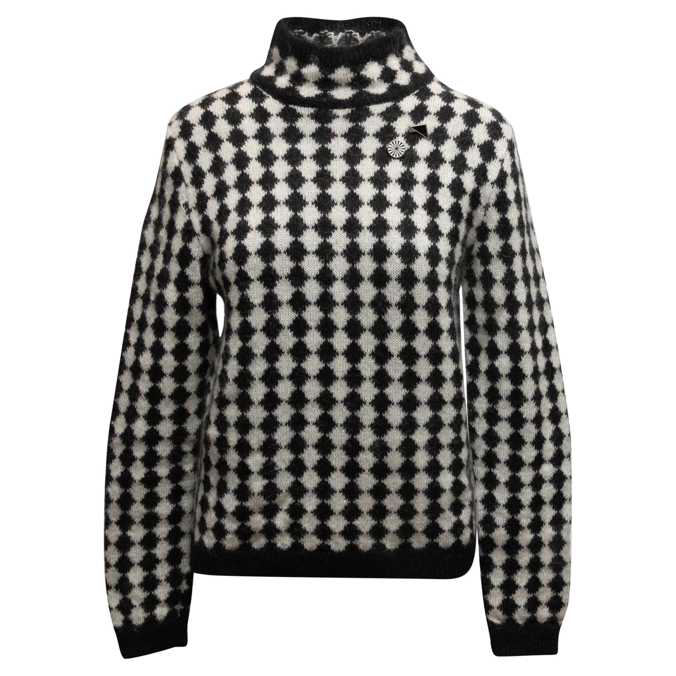 Saint Laurent - Pull col bénitier à carreaux noirs et blancs, automne/hiver 2021, taille US en vente