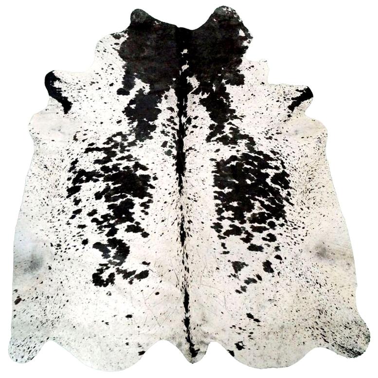 Black & White Salt & Pepper Genuine Large European Cowhide Hair Rug For Sale