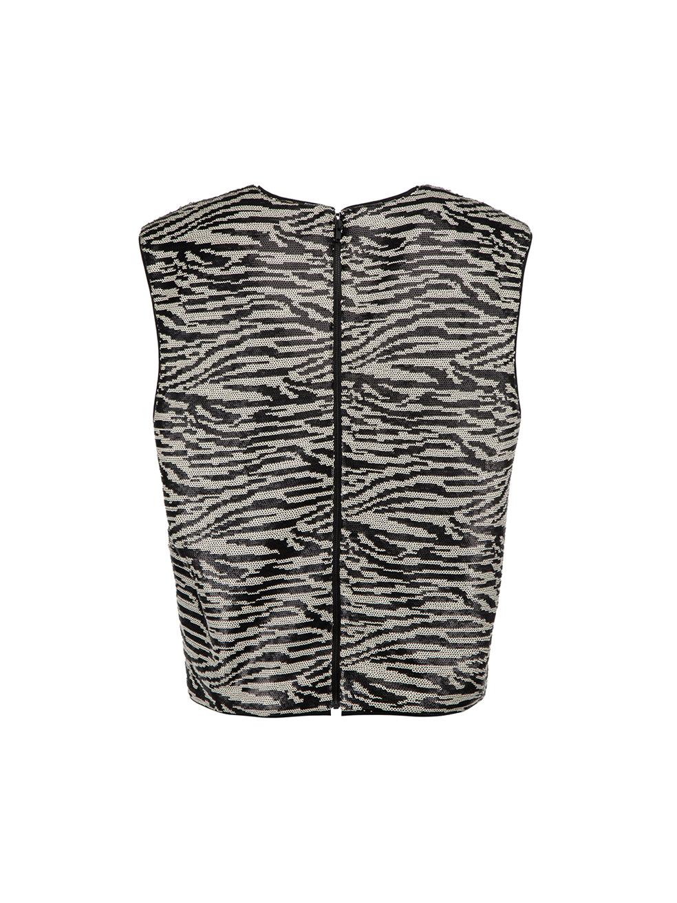 Black & White Sequin Zebra Pattern Sleeveless Top Size XL In Good Condition For Sale In London, GB