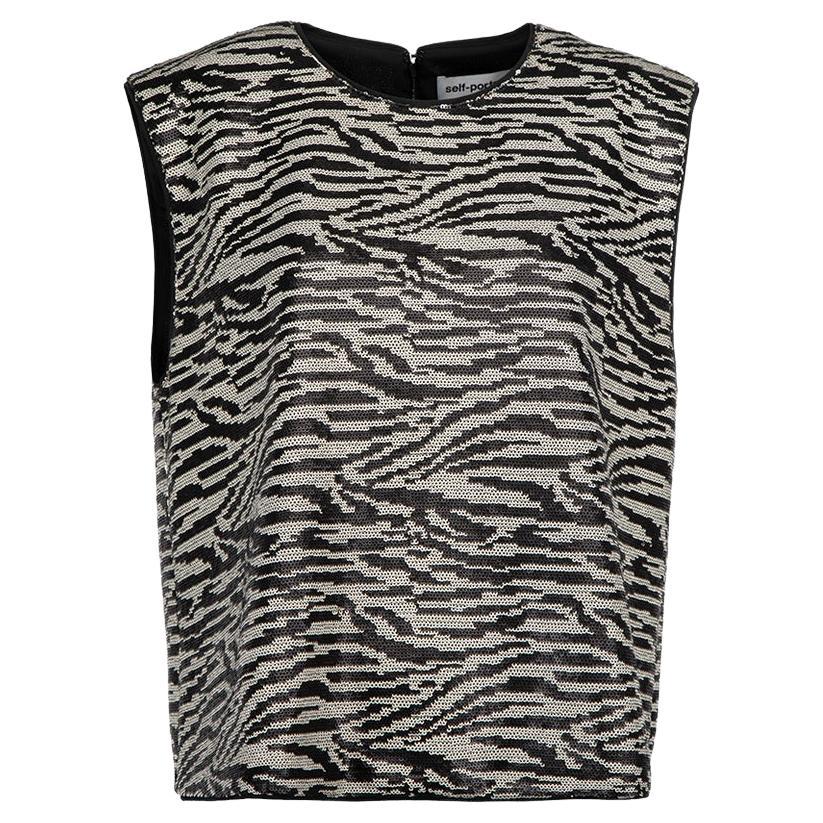 Black & White Sequin Zebra Pattern Sleeveless Top Size XL For Sale