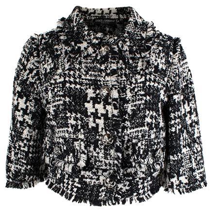 Black & White Short Tweed Jacket- IT 42 For Sale