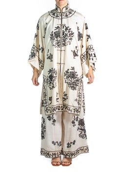 Black & White Silk Embroidered Pajamas
