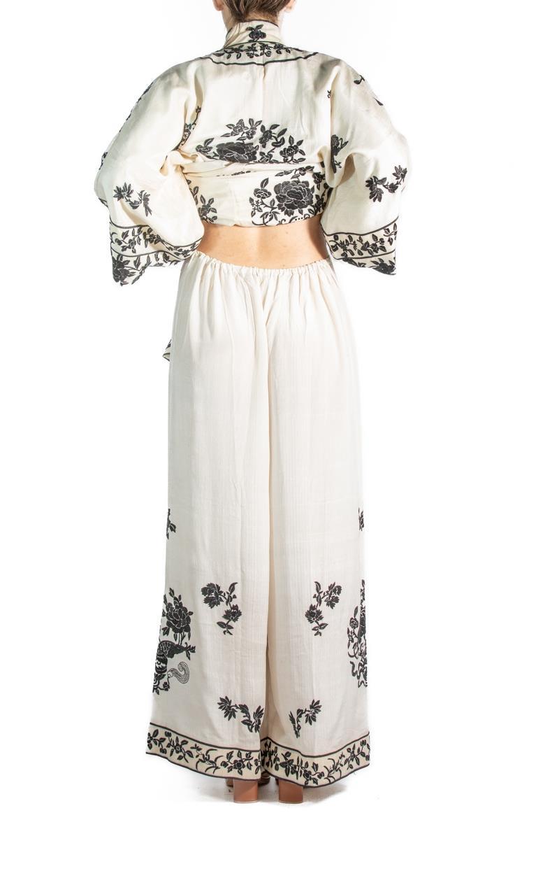 Black & White Silk Embroidered Pajamas For Sale 2