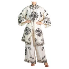 Black & White Silk Embroidered Pajamas