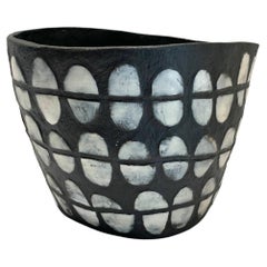 Black & White Split Oval Design Ceramic Vase By Ceramicist Brenda Holzke, U.S.A.