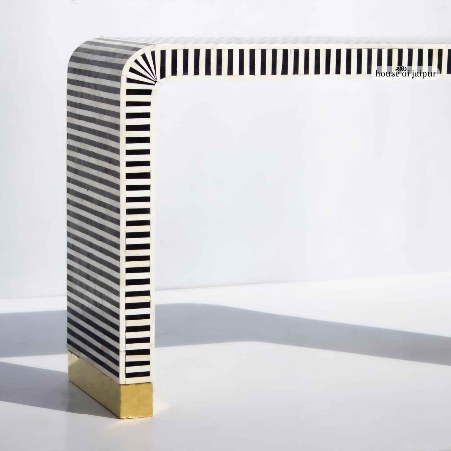 Indian Black & White Stripe Bone Inlay Console Table by House of Jaipur For Sale