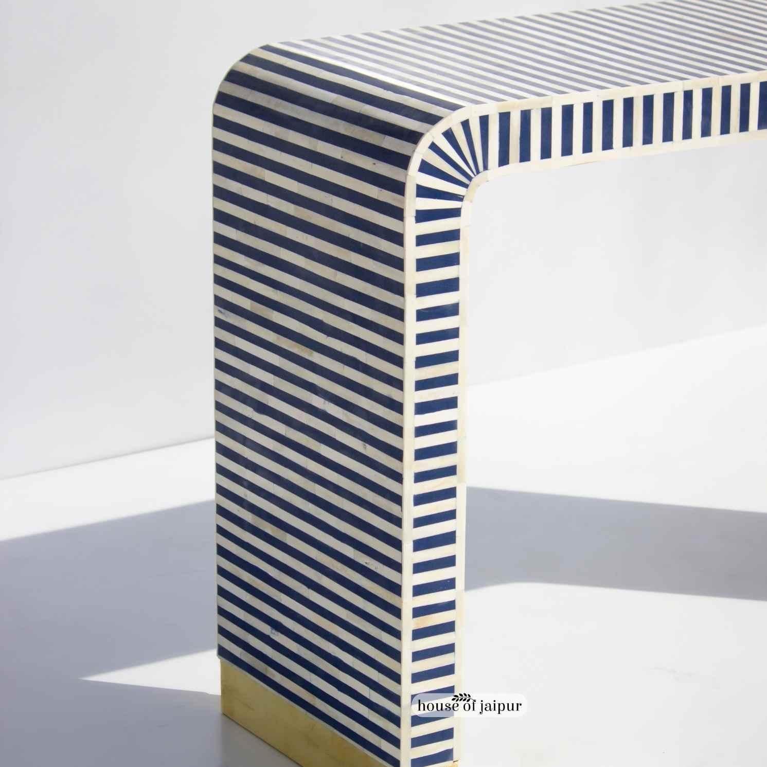 Black & White Stripe Bone Inlay Console Table by House of Jaipur For Sale 2
