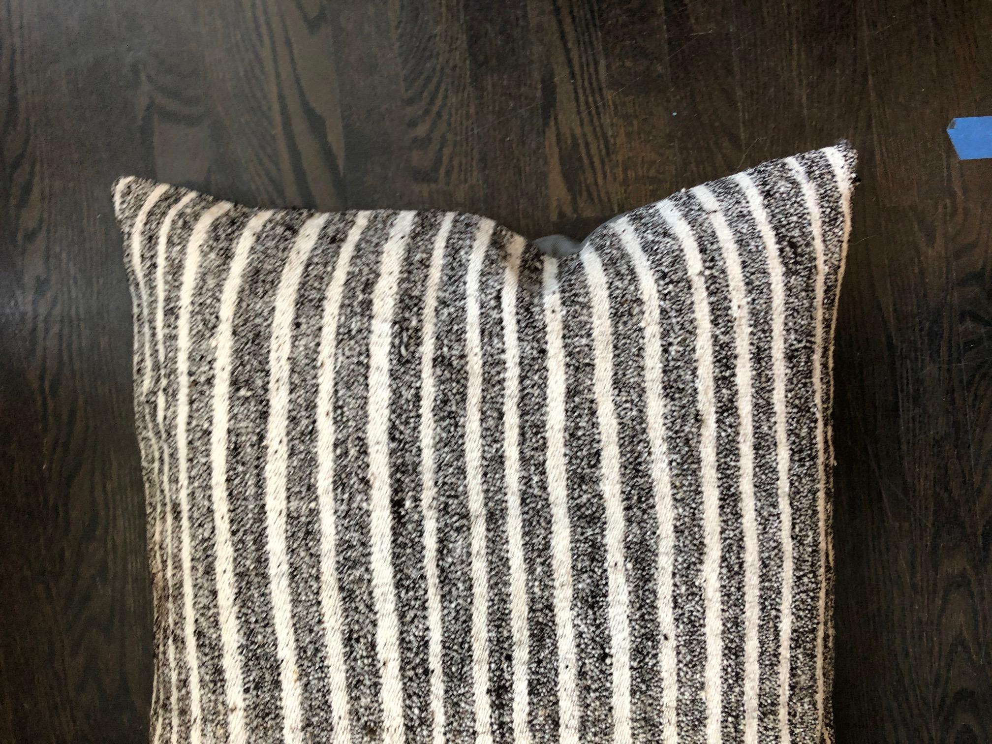 Modern Black and White Striped Wool Pillow by Le Lampade