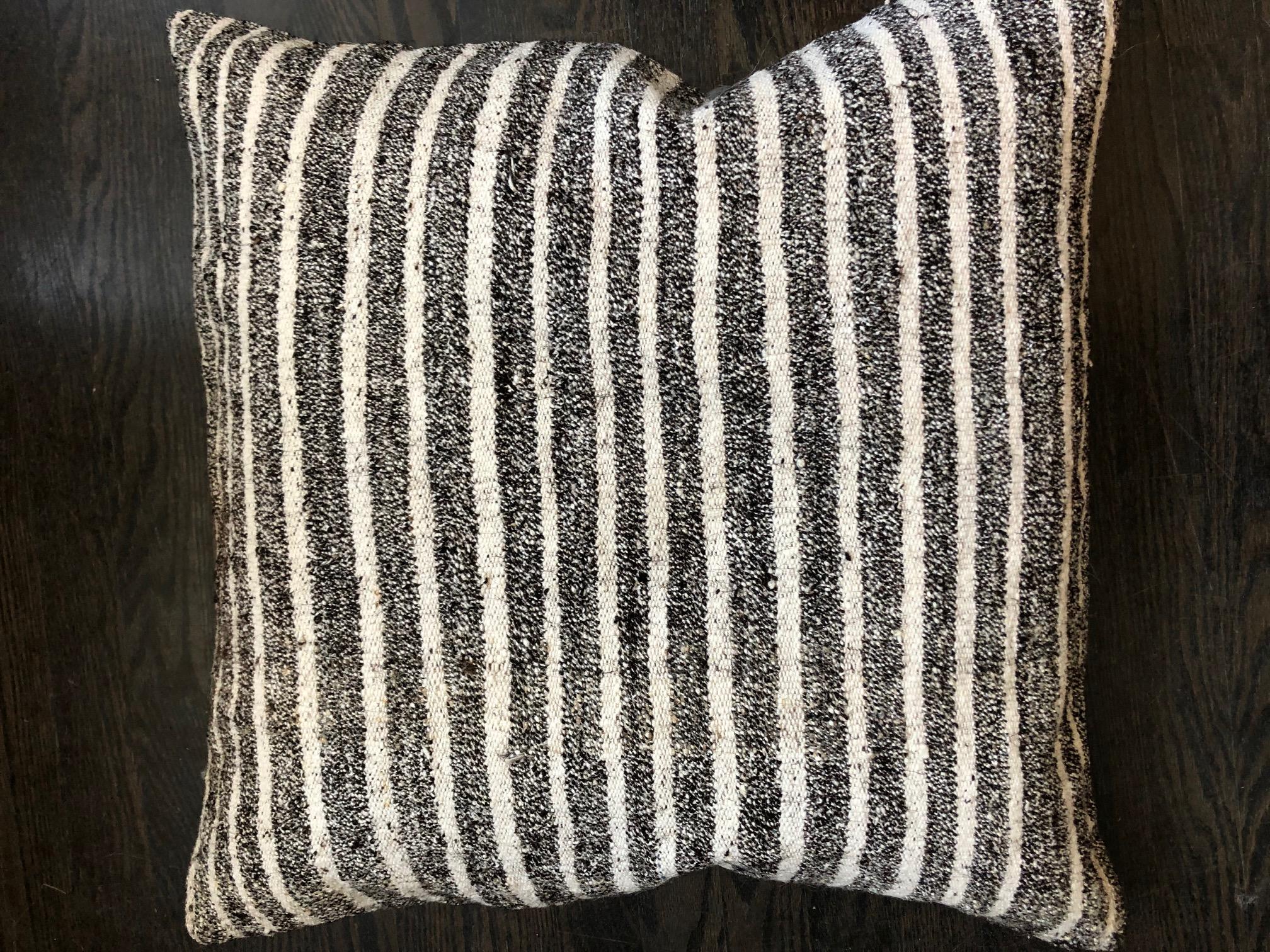 Italian Black and White Striped Wool Pillow by Le Lampade