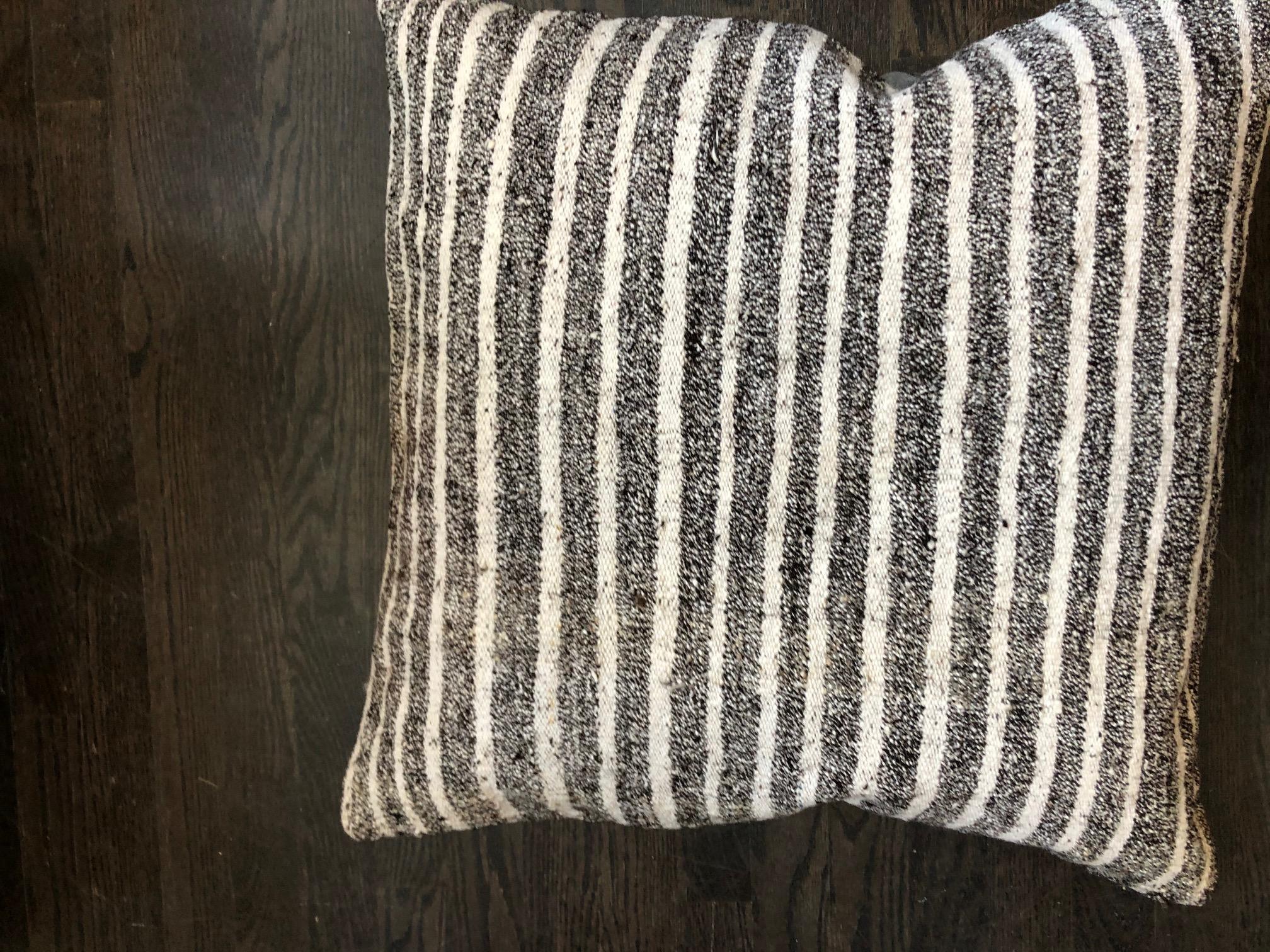 Black and White Striped Wool Pillow by Le Lampade In New Condition In Sag Harbor, NY