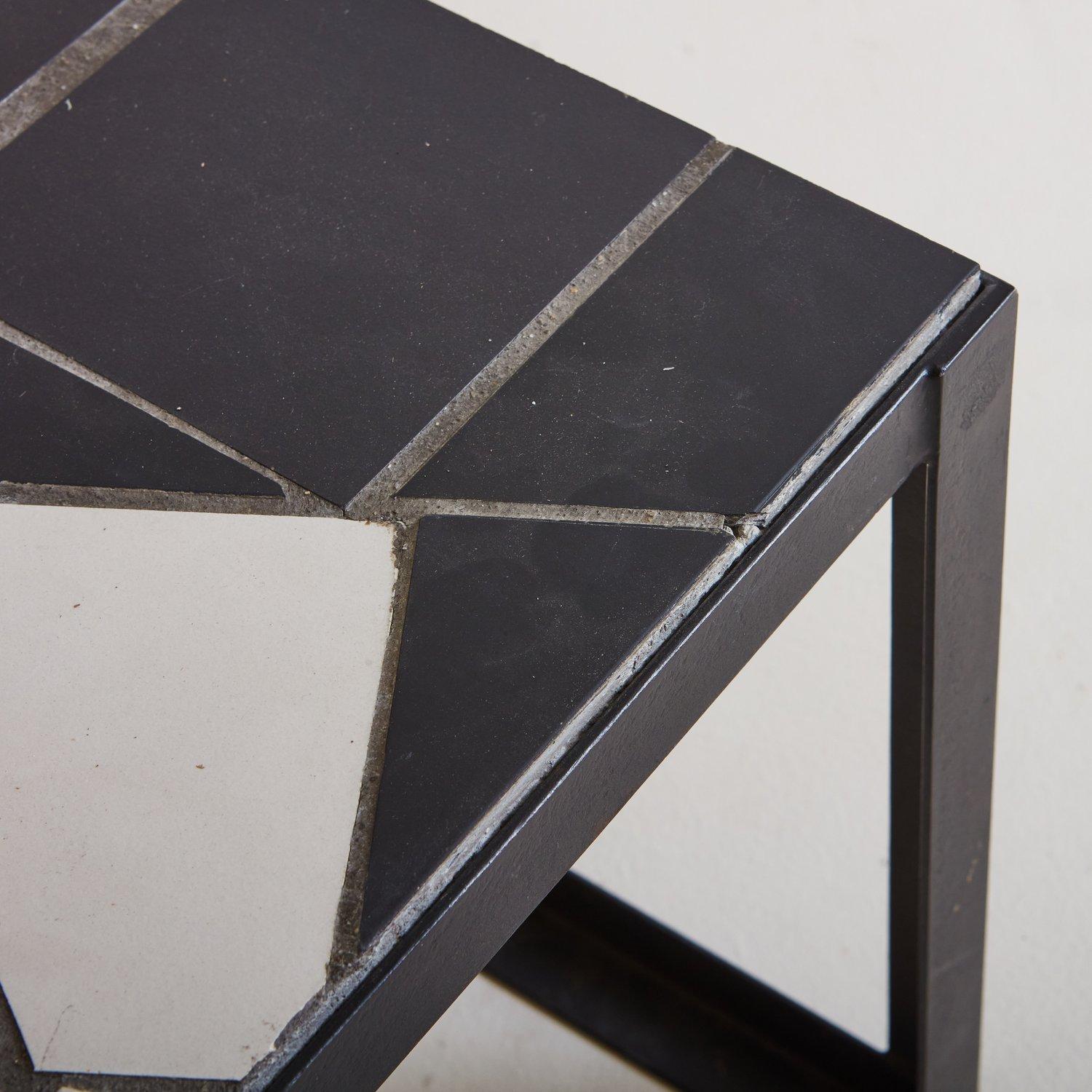 Modern Black + White Tile Coffee Table with Metal Base, Switzerland 20th Century For Sale