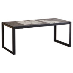 Black + White Tile Coffee Table with Metal Base, Switzerland 20th Century
