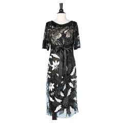 Black & white tulle fully embroidered cocktail dress Valentino 