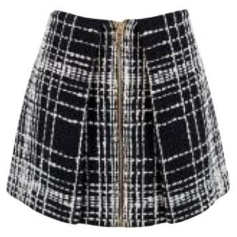 Black and White Tweed Plaid Mini Skirt main image 1