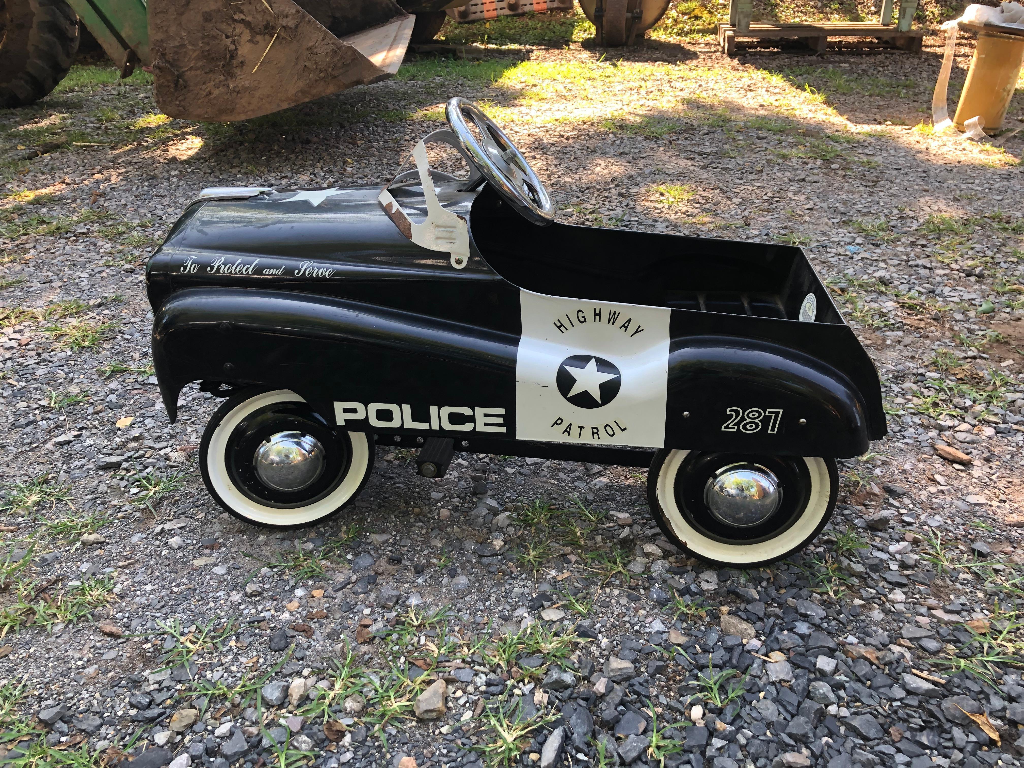 American Black & White Vintage Toy Police Pedal Car For Sale