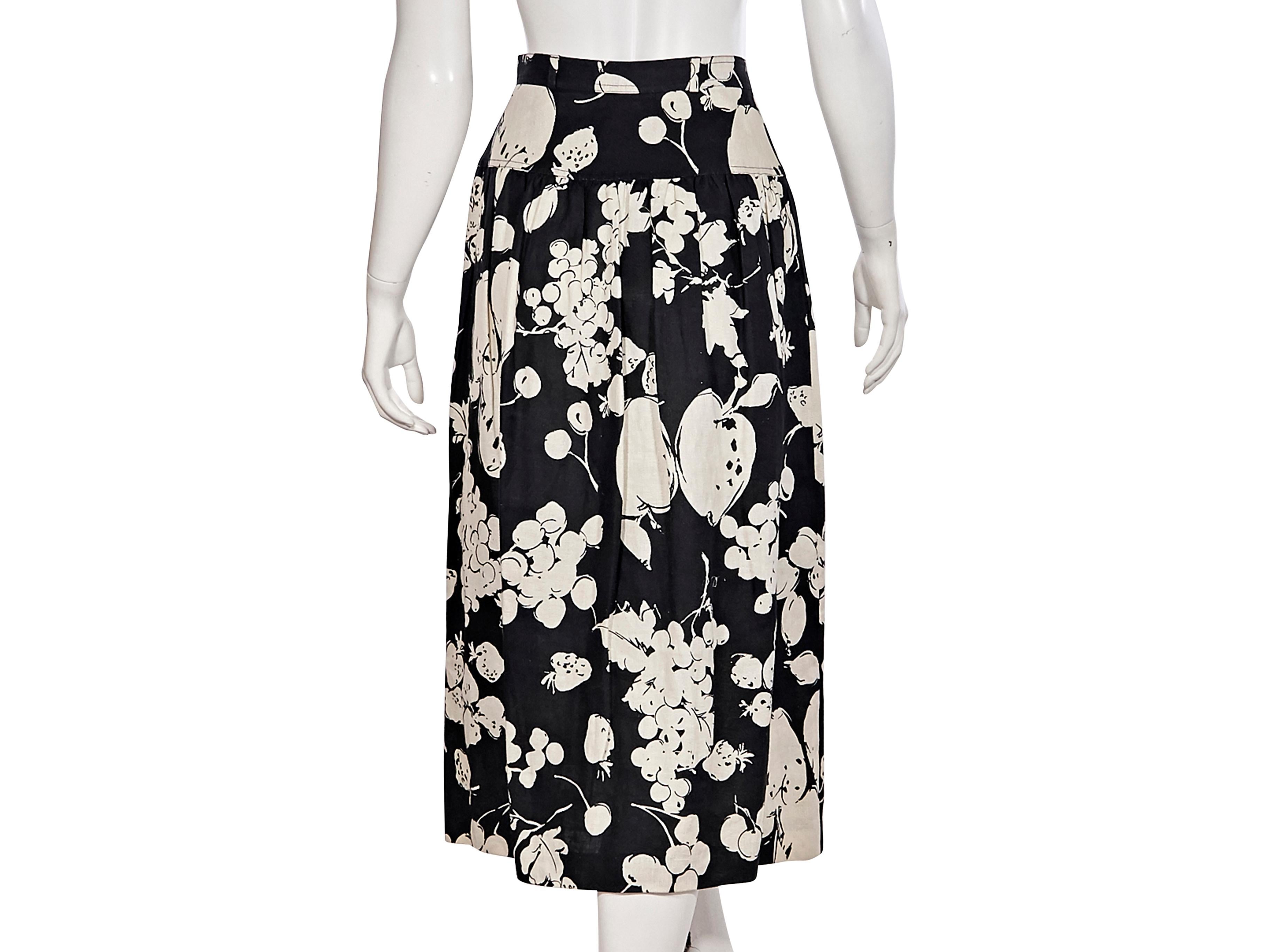 Beige Valentino Black & White Fruit-Printed Linen Skirt