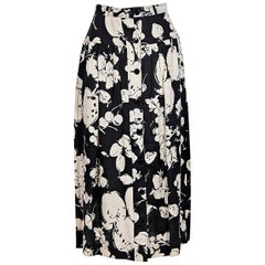 Valentino Black & White Fruit-Printed Linen Skirt