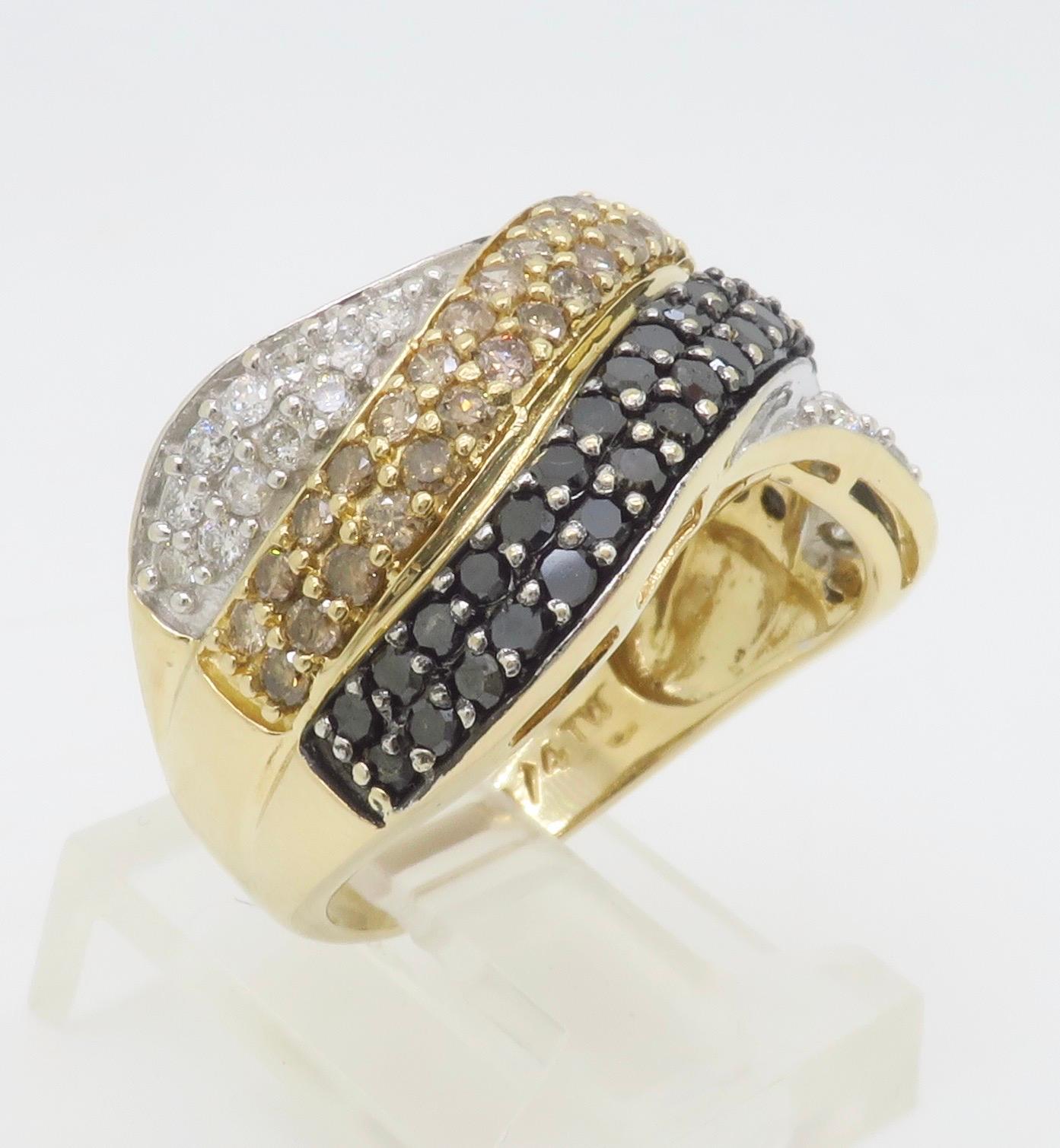Black, White, & Yellow Diamond Crossover Ring For Sale 5