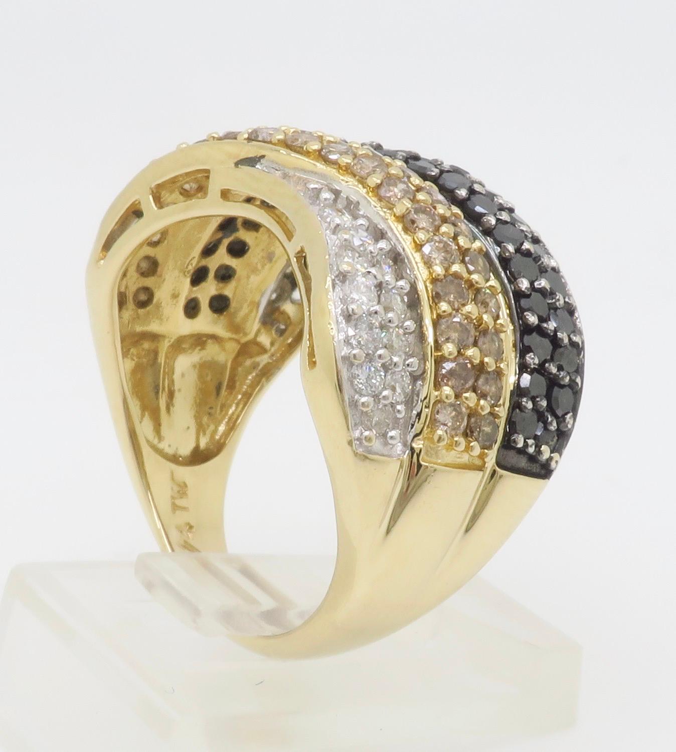 Black, White, & Yellow Diamond Crossover Ring For Sale 6