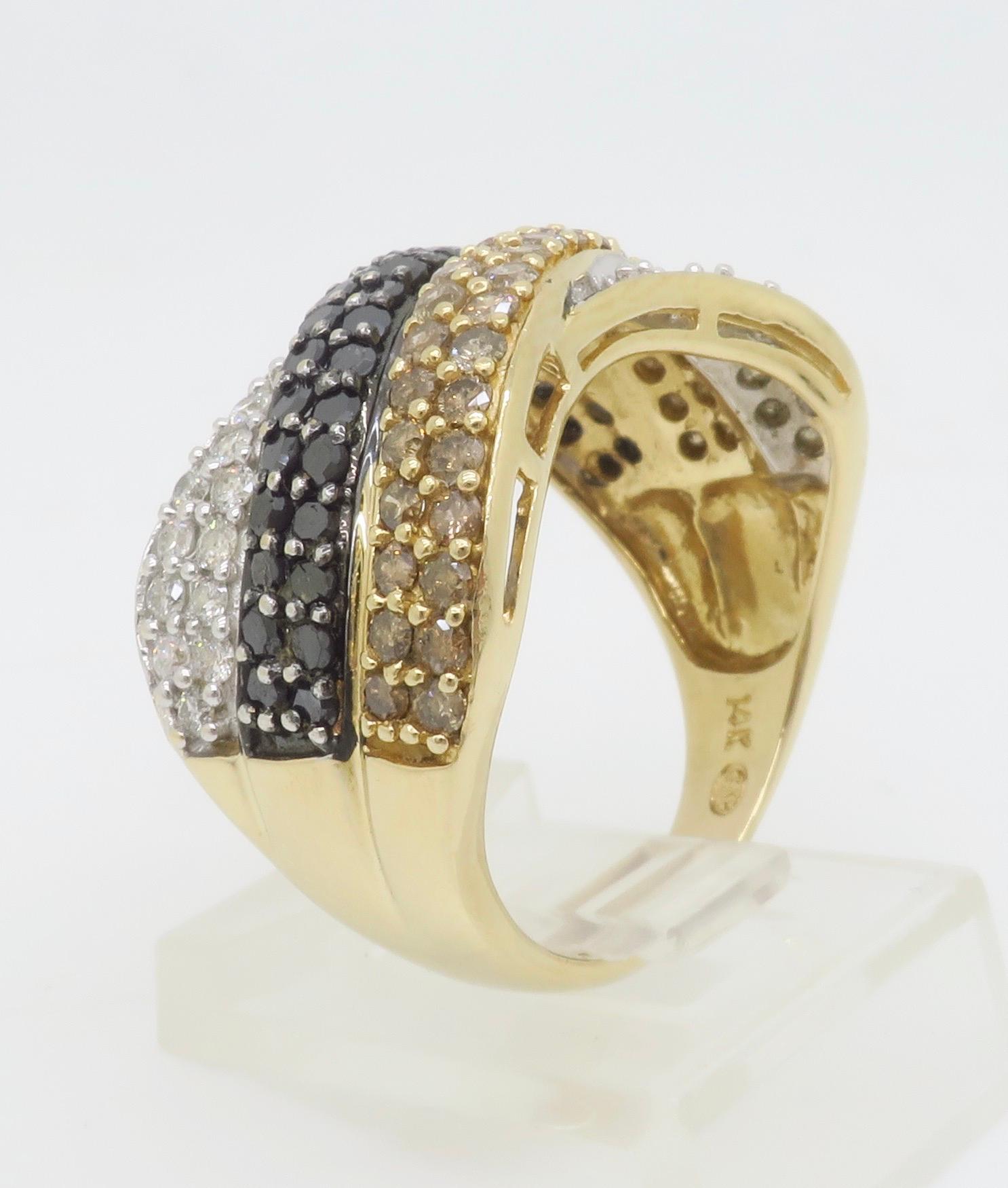 Black, White, & Yellow Diamond Crossover Ring For Sale 8