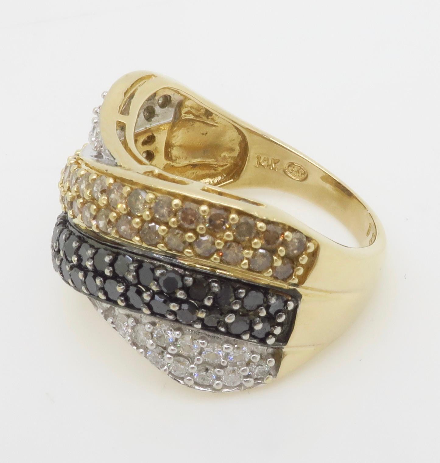Black, White, & Yellow Diamond Crossover Ring For Sale 10