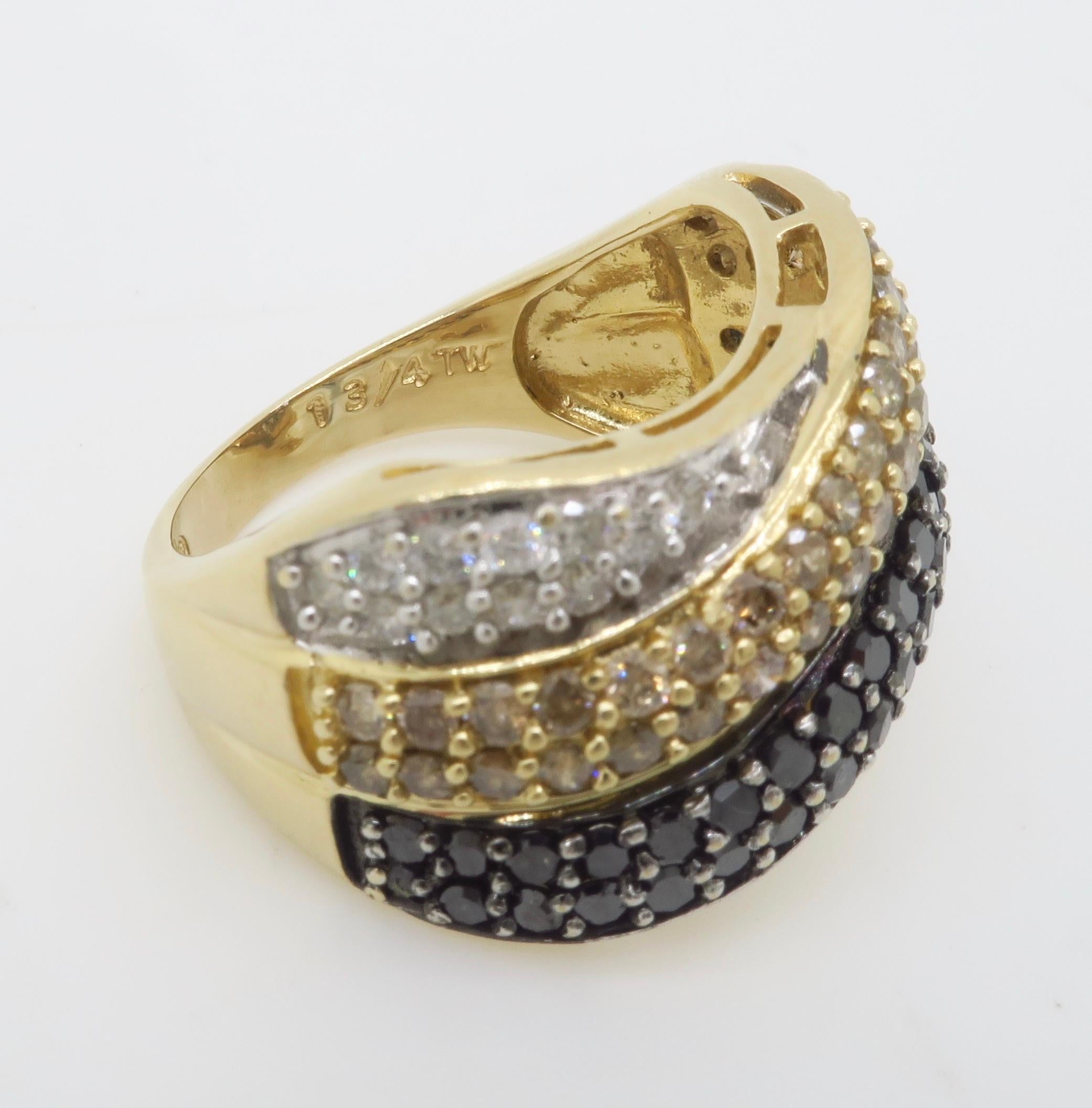 Black, White, & Yellow Diamond Crossover Ring For Sale 11