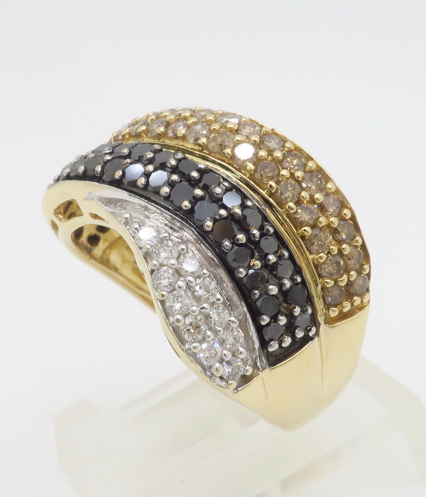 Black, White, & Yellow Diamond Crossover Ring For Sale 4