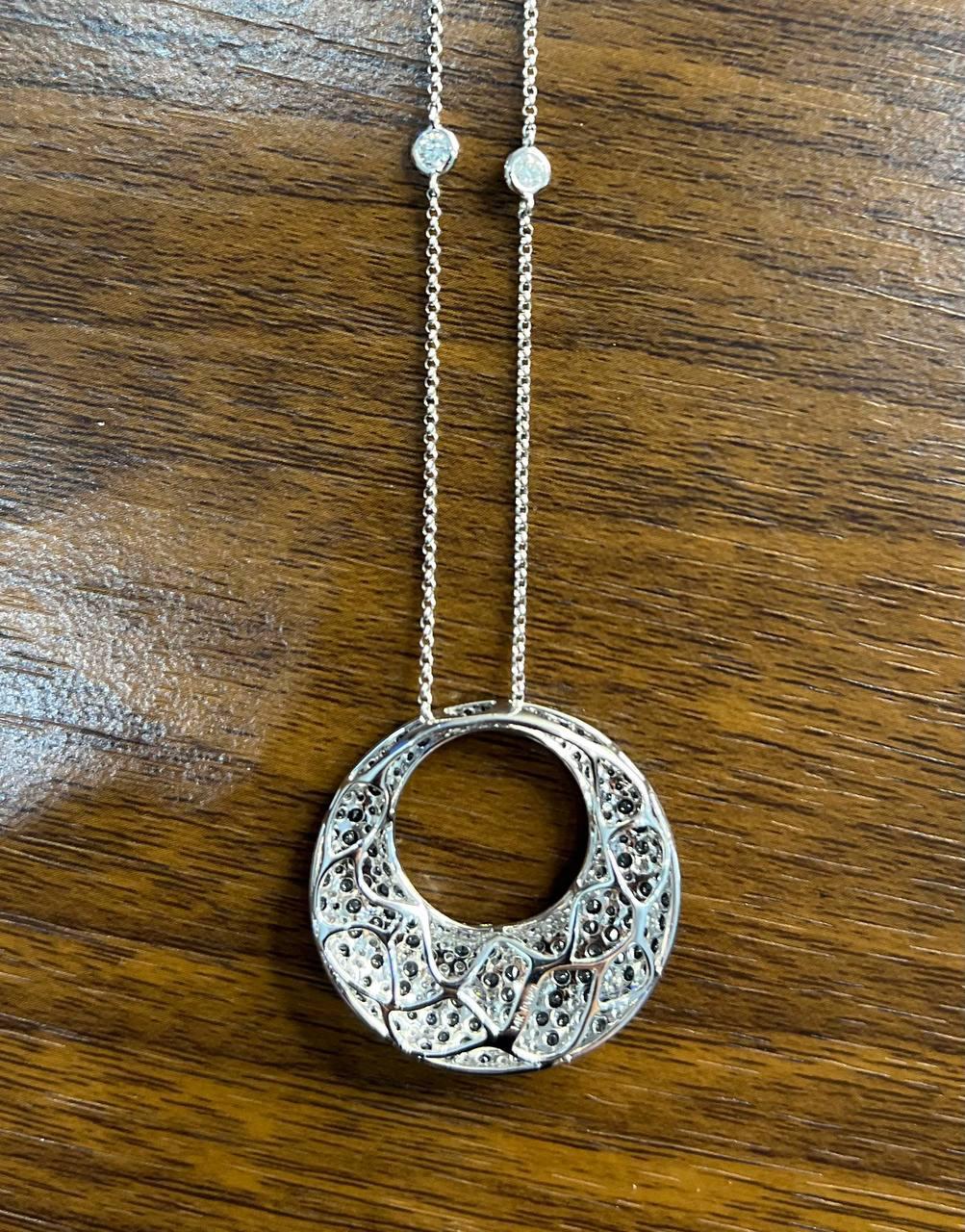 Black & White Zebra Diamonds Pave Set Moon Night Sky White Gold Pendant Neckace In New Condition For Sale In Oakton, VA