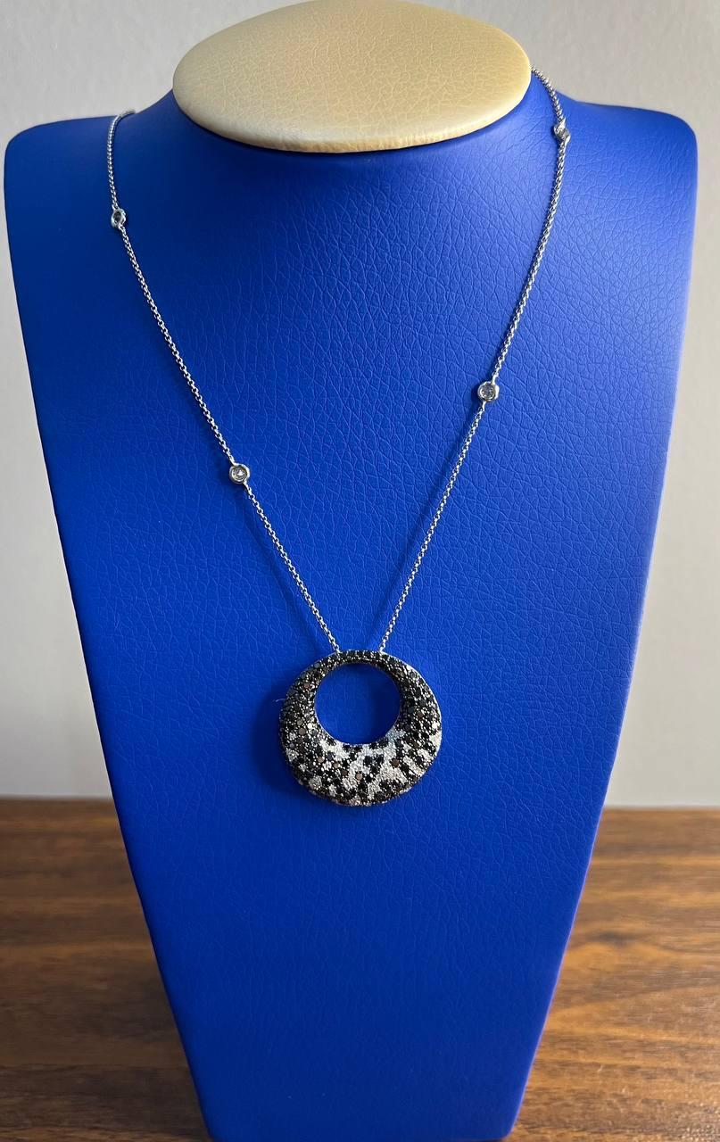 Women's Black & White Zebra Diamonds Pave Set Moon Night Sky White Gold Pendant Neckace For Sale