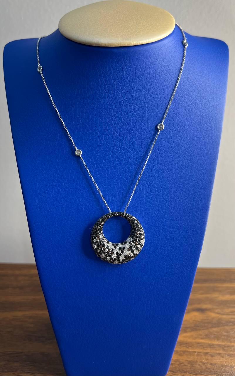Black & White Zebra Diamonds Pave Set Moon Night Sky White Gold Pendant Neckace For Sale 1