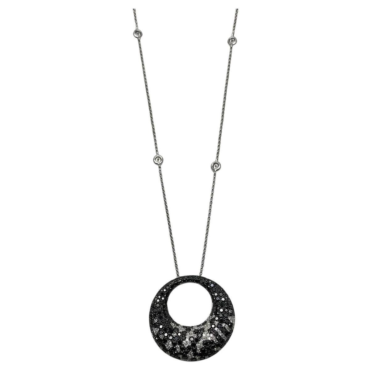 Black & White Zebra Diamonds Pave Set Moon Night Sky White Gold Pendant Neckace For Sale