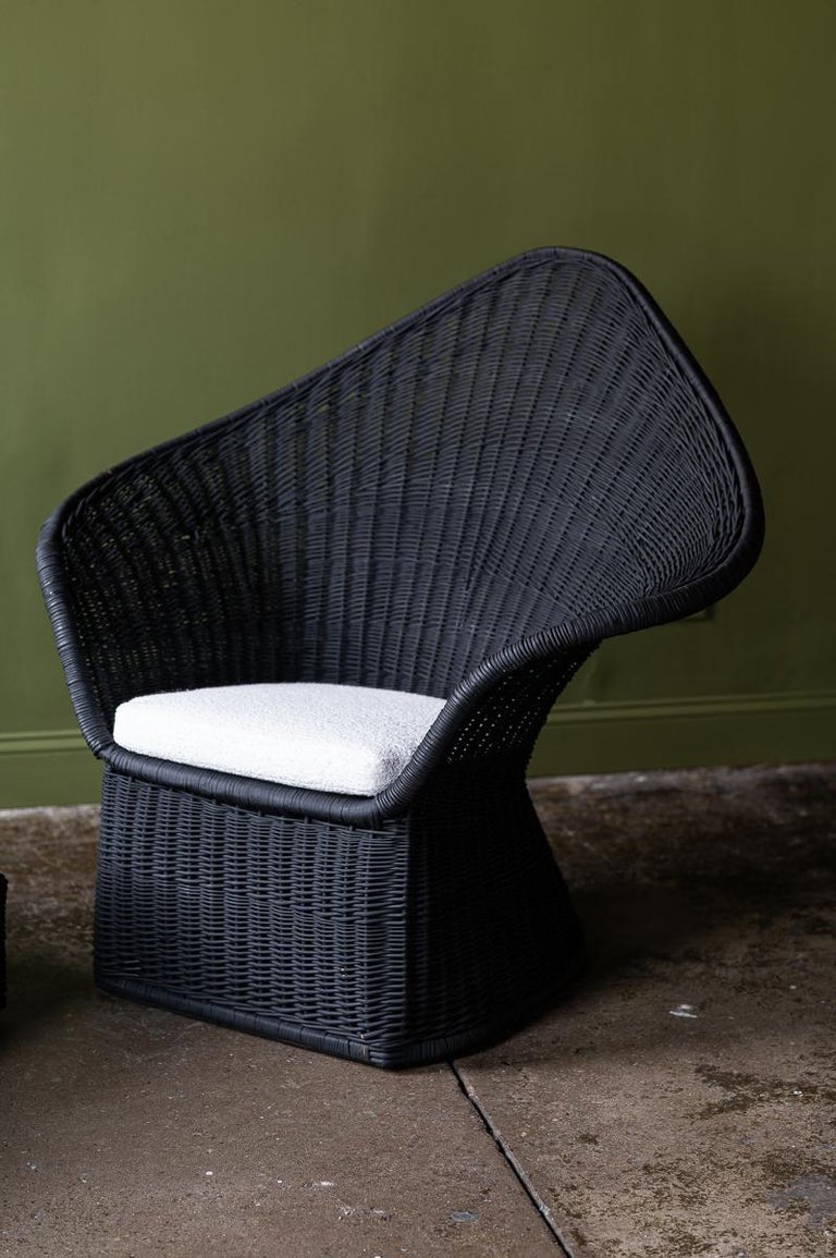 Black Wicker Chair and Ottoman For Sale at 1stDibs