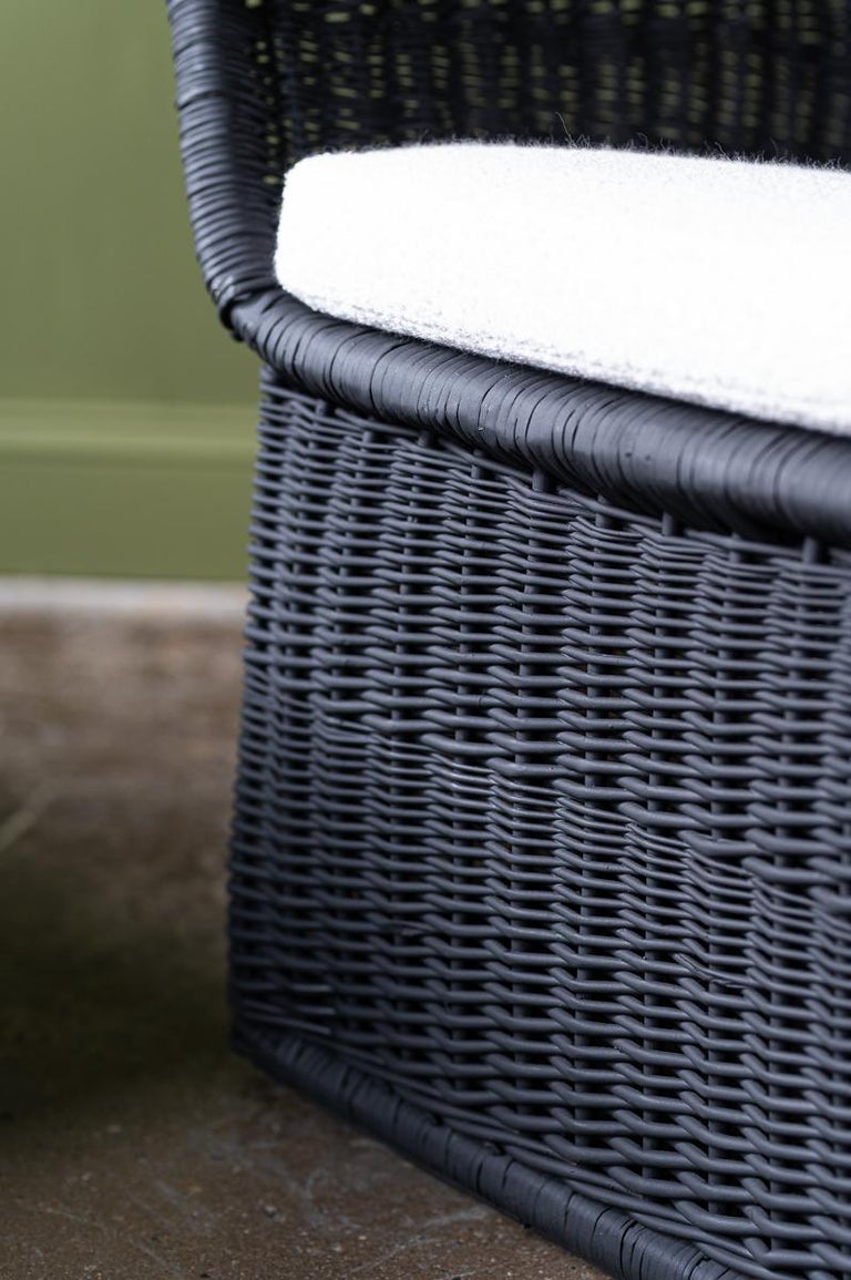 Black Wicker Chair and Ottoman For Sale at 1stDibs