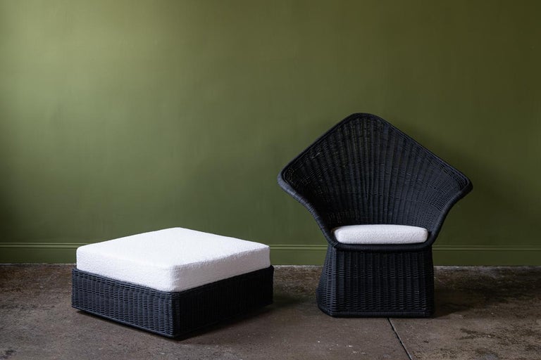 Black Wicker Chair and Ottoman For Sale at 1stDibs