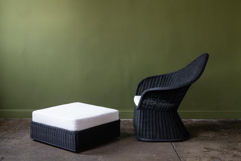 Black Wicker Chair and Ottoman For Sale at 1stDibs